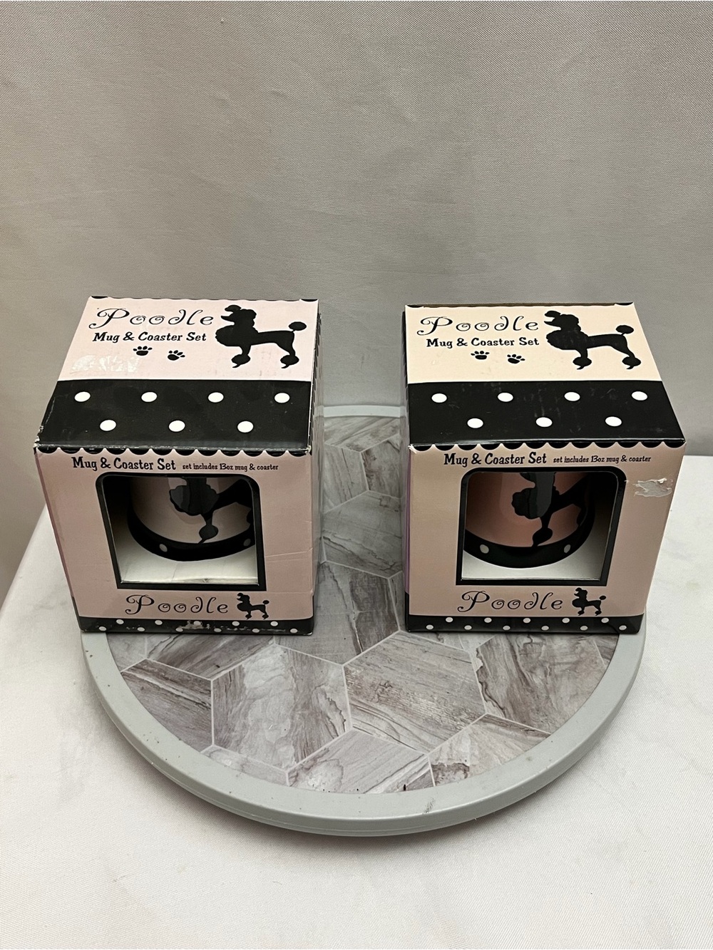 Set of 2 HuesnBrews Poodle Mug & Coaster Sets Pink Black 13 Oz Dog Lover - Picture 3 of 14